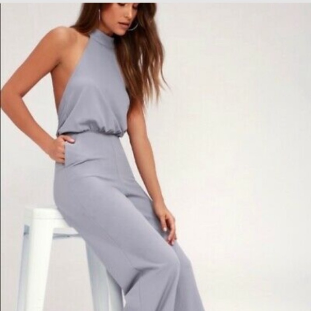Lulu’s high neck, open back jumpsuit.